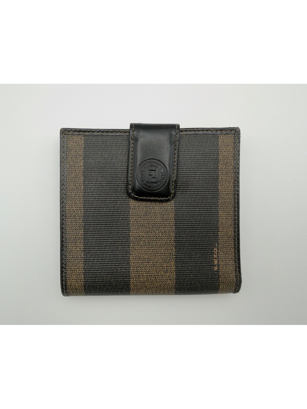 Authentic Vintage Fendi Pequin Striped Bifold Wallet in Canvas & Brown Leather